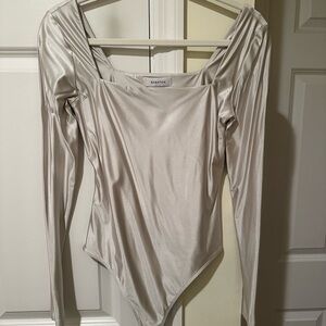 Aritzia Women's Shimmering Silver Bodysuit